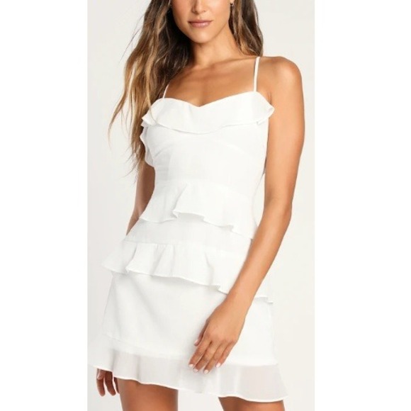 Lulus Dresses & Skirts - Lulus Women's White Terrifically Trendy Tiered Ruffled Mini Dress Size S NWT